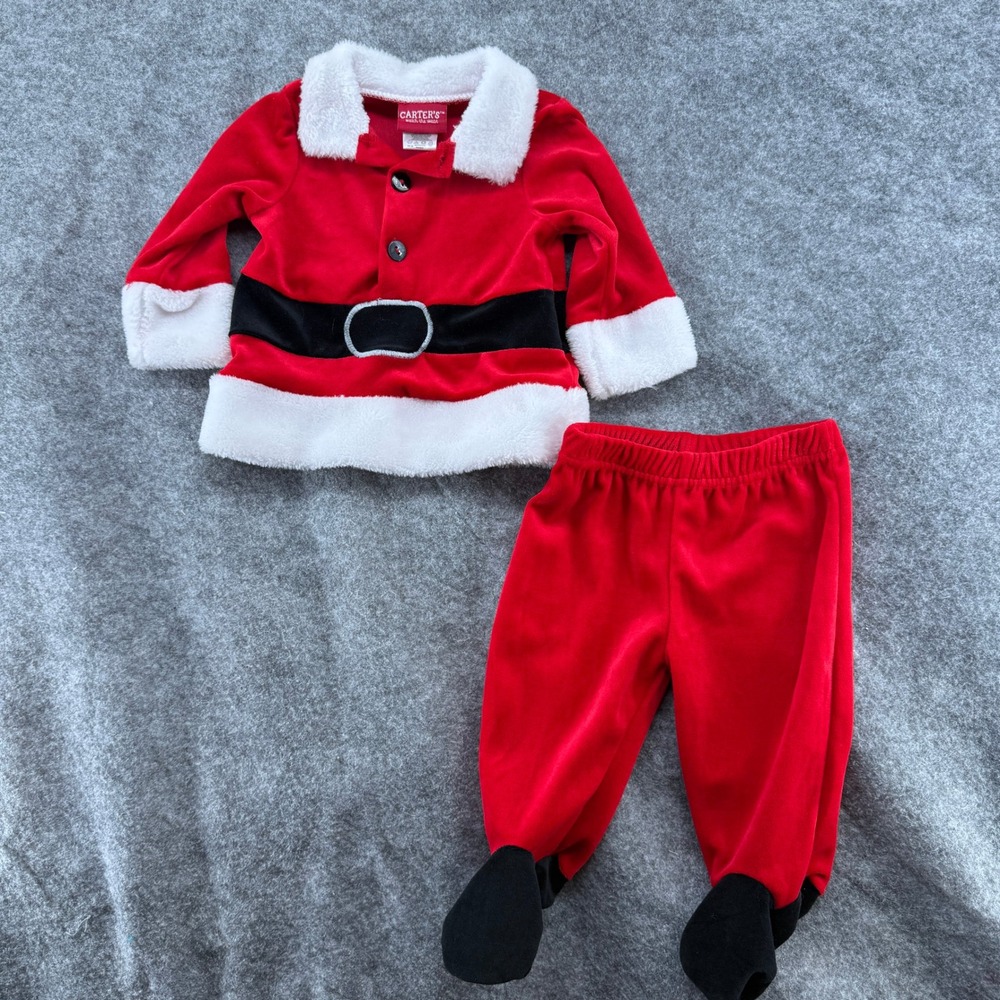 Carter's Santa Costume Set Kids 6-9M VTG Red Velour Faux Fur Holiday Outfit - Picture 1 of 15